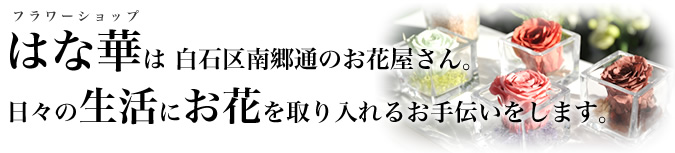 フラワーショップはな華は白石区南郷通のお花屋さん。日々の生活にお花を取り入れるお手伝いをします。
